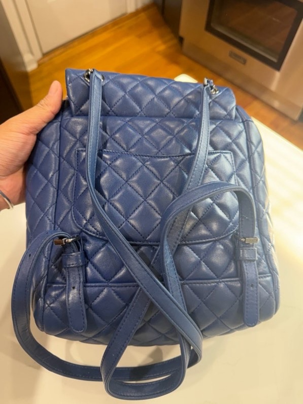 CHANEL Quilted Lambskin Backpack in Blue with Silver Hardware - Picture 2 of 8